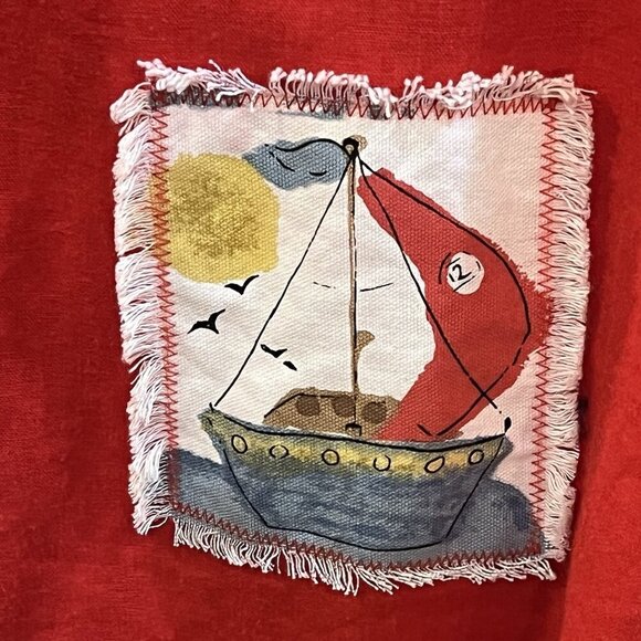 Stonebridge Vtg Linen Rayon Set Top Plus Size 1X Pants XL Red Nautical Travel - Picture 7 of 16